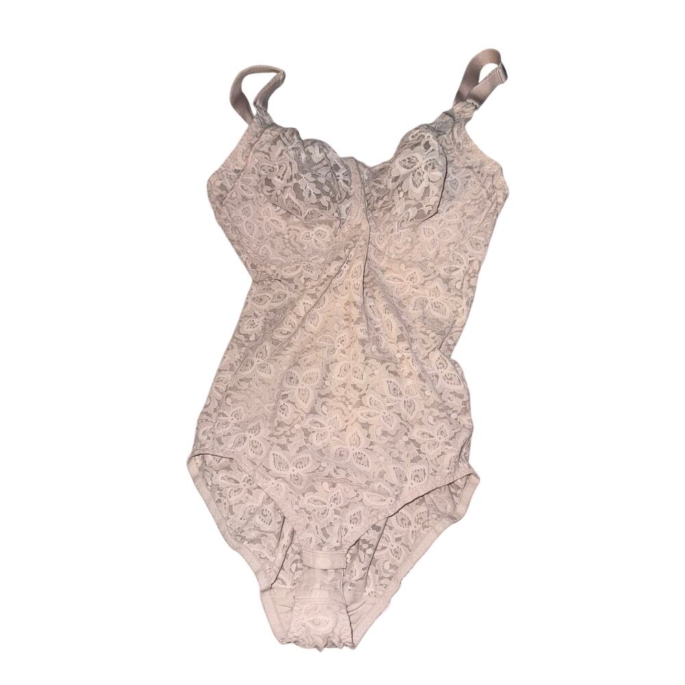 Bali 36DD Nude Floral Lace Underwire Bodysuit Shapewear Lingerie